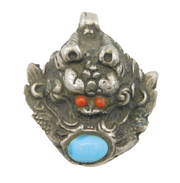 20th Century Indian White Metal, Turquoise & Coral Dragon Pendant Antique