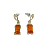 Pair of Sterling Silver Baltic Amber Rectangular Stud Earrings Vintage c1970