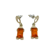 Pair of Sterling Silver Baltic Amber Rectangular Stud Earrings Vintage c1970