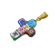 Italian Sterling Silver Gilt Millefiori Glass Cross Pendant Vintage