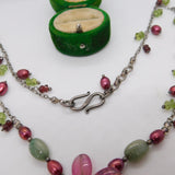Sterling Silver Quartz & Simulated Pearl Dress Necklace Vintage c1990 44cm