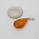 Sterling Silver Amber Drop Charm Pendant Vintage c1970s