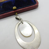 Sterling Silver & Mother of Pearl Drop Charm Pendant Vintage c1970