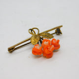 Continental .800 Silver Gilt Carved Coral Floral Spray Brooch Pin Antique c1930