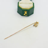 18ct Two-Tone Gold Diamond Set Wishbone Lucky Stick Pin Vintage c1970