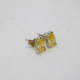 Pair of Sterling Silver Sparkling Yellow CZ Peardrop Stud Earrings Modern c1990