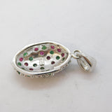 Sterling Silver, Emerald & Ruby Set Drop Pendant Vintage c1990s