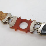 Victorian Scottish Sterling Silver, Agate & Granite Panel Bracelet Antique c1860