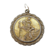 Sterling Silver Yellow Enamel St Christopher Charm Pendant Vintage c1970s