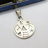 Sterling Silver Cave Painting Style Primitive Charm Pendant Vintage c1970