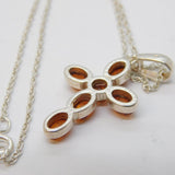 Sterling Silver Baltic Amber Set Cross Pendant Necklace Vintage c1980s