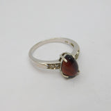 Sterling Silver Peardrop Tiger's Eye & Diamond Ring Vintage c1970 Size N 1/2