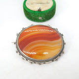 Victorian Sterling Silver Red Banded Agate Brooch Pin Antique c1860