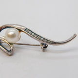Sterling Silver, Pearl & Spinel Set Modernist Spray Brooch Vintage c1990s