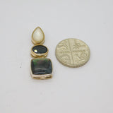 Sterling Silver Shell & Black Onyx 3 Mixed Shapes Studio Pendant Modern c1990s