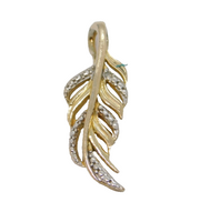 Sterling Silver Gilt Fern Leaf/Feather Single Diamond Set Pendant Vintage c1970