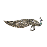 20th Century Sterling Silver, Enamel & Paste Set Peacock Brooch Antique c1930s