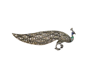 20th Century Sterling Silver, Enamel & Paste Set Peacock Brooch Antique c1930s