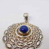Sterling Silver Woven-Work Lapis Lazuli Drop Charm Pendant Vintage c1970