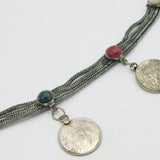 Indian 20th Century White Metal Coin & Cabochon Set Decorative Belt Antique