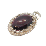 Sterling Silver Cabochon Garnet Set Drop Charm Pendant Vintage c1970s