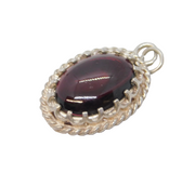 Sterling Silver Cabochon Garnet Set Drop Charm Pendant Vintage c1970s