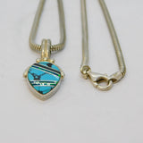Mexican Sterling Silver, Turquoise & Opal Pendant Necklace Vintage c1980s