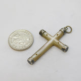 Sterling Silver Mounted Mother of Pearl Cross Charm Pendant Vintage c1970s