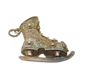 Sterling Silver Patterned Ice Skating Boot Charm Pendant Vintage c1970