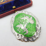 Siam Sterling Silver Green Niello Enamel Dancing Goddess Brooch Antique