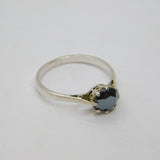 Sterling Silver Faceted Black Onyx Agate Solitaire Ring Vintage c1970 Size N