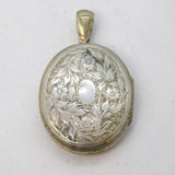 Victorian Sterling Silver Back & Front Floral Locket Pendant Antique c1880