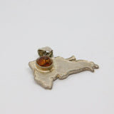 Sterling Silver Baltic Amber Set National Outline Charm Pendant Vintage c1970