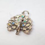 Sterling Silver Jeweled Peacock Charm Pendant Vintage c1970
