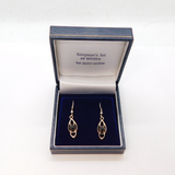 Sterling Silver Boxed Pair Of Whitby Jet Celtic Style Drop Earrings Modern c1990
