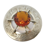 19th Century Large Scottish Silver Plated Citrine Set Kilt Brooch Antique