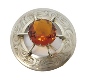 19th Century Large Scottish Silver Plated Citrine Set Kilt Brooch Antique