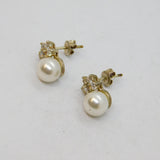 Pair of Sterling Silver Pearl & CZ Floral Cluster Stud Earrings Vintage c1990