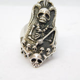 Chunky Sterling Silver Skeleton Army Bikers Ring Vintage c1990s