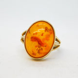 9ct Yellow Gold & Cabochon Baltic Amber Dress Ring Vintage 1999 London