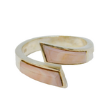 Sterling Silver Pink Shell Chunky Crossover Band Ring Vintage c1970 Size N