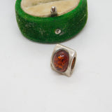 Sterling Silver Cabochon Amber Drop Charm Pendant Vintage c1970