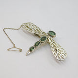 Sterling Silver 4 Green Tourmaline Large Dragonfly Brooch Pin Modern c1990