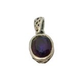 Sterling Silver Oval Amethyst Celtic Style Drop Charm Pendant Vintage c1970
