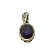 Sterling Silver Oval Amethyst Celtic Style Drop Charm Pendant Vintage c1970