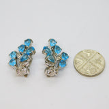 Pair of Sterling Silver Topaz & White Sapphire Clip-On Earrings Vintage c1970