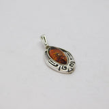 Sterling Silver Baltic Amber Ellipse Shape Drop Pendant Vintage c1970