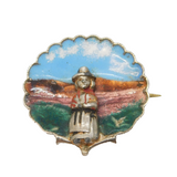 Sterling Silver Enamel Welsh Lady Souvenir Brooch Pin Antique c1920 Art Deco