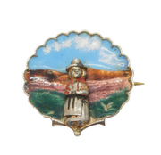Sterling Silver Enamel Welsh Lady Souvenir Brooch Pin Antique c1920 Art Deco