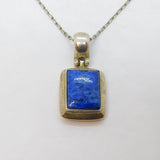 Sterling Silver Blue Sodalite Rectangle Drop Pendant With Chain Modern c1990